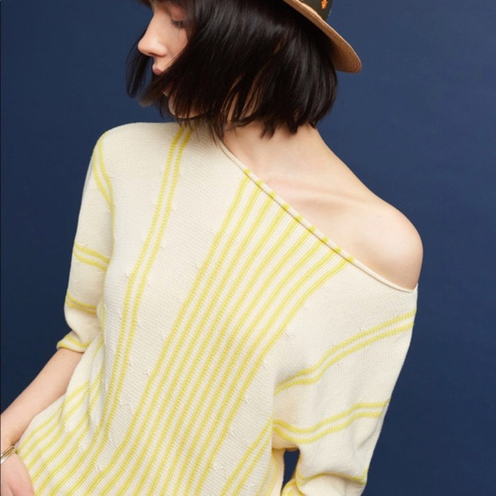NWT Anthropologie Moth Palma Yellow & White Boatneck Sweater SIZE MEDIUM